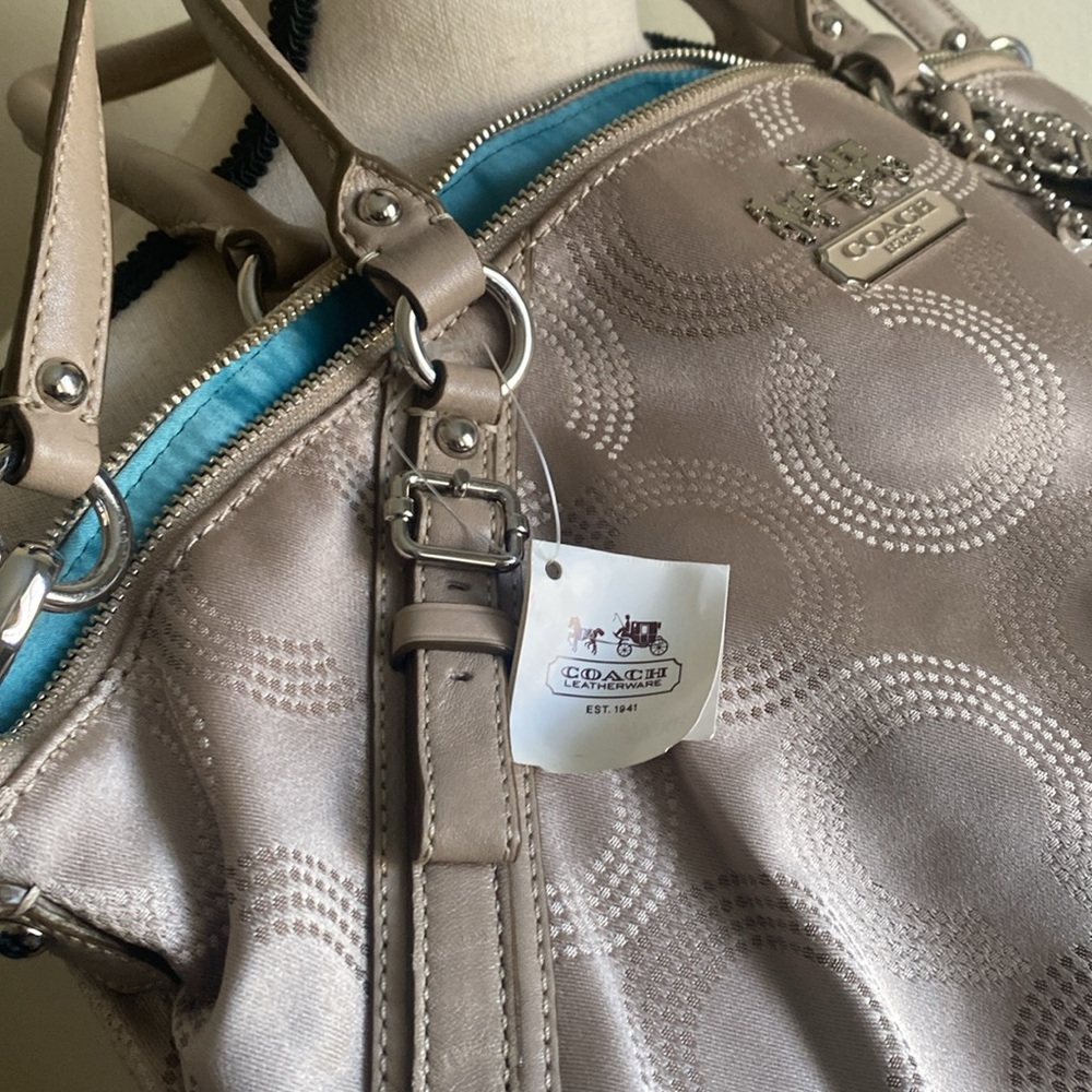 Coach 15957 Khaki Madison Dotted Art Sophia Shoulder Bag Satchel Purse - Picture 4 of 6